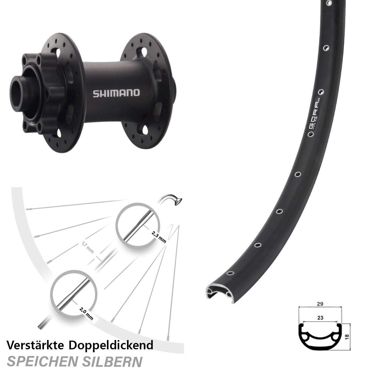 Gora 23 Shimano Deore XT HB-M758 28-29 Zoll Disc Laufrad 15x100