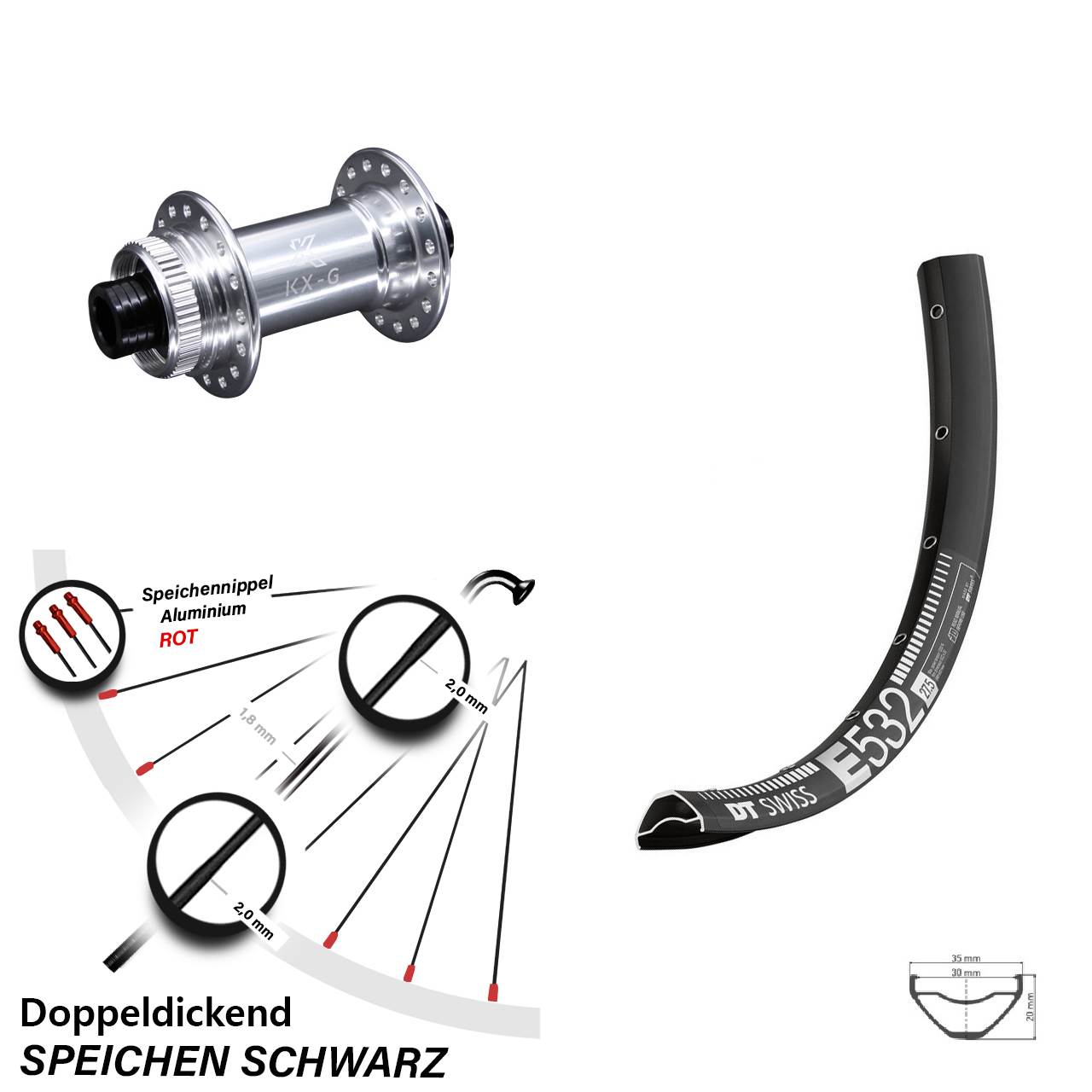 DT Swiss E532 KX-G 27,5 Zoll Centerlock Vorderrad 15x100