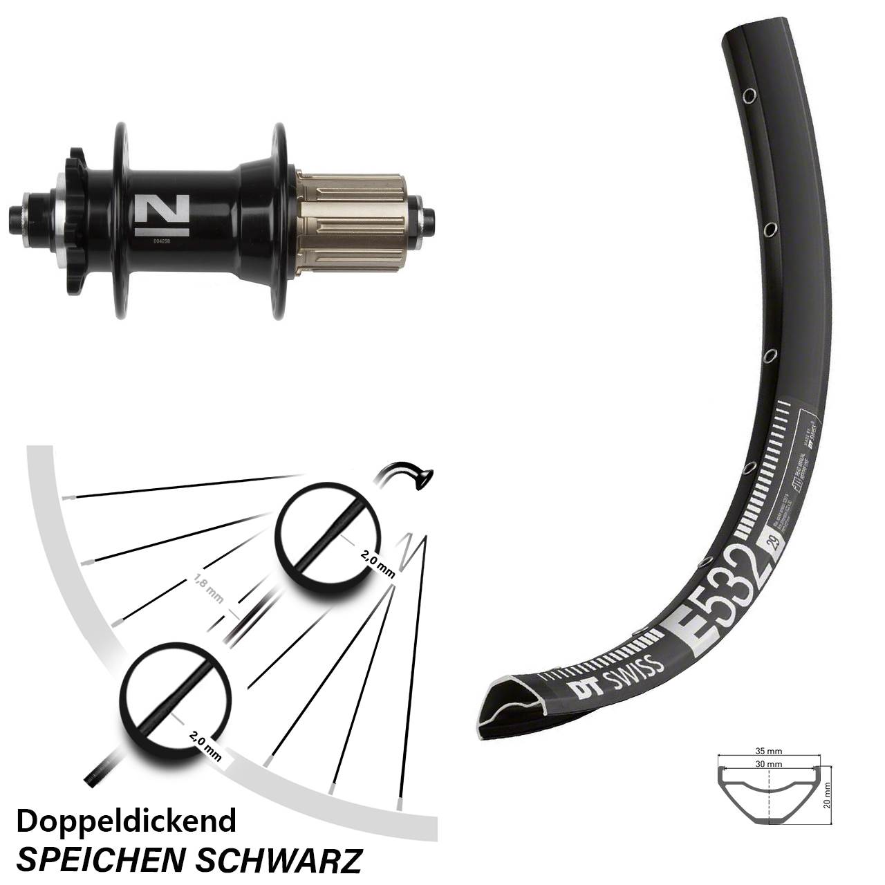 27,5 Zoll DT Swiss E 532 Novatec D-042SB Hinterrad 6-Loch für Schnellspanner 8-11 fach