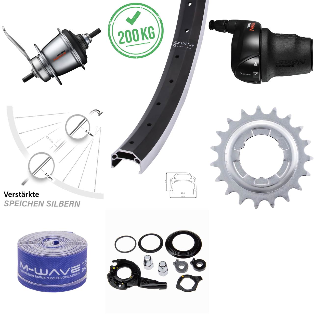 26 Zoll KX Industry Shimano 7 Gang Nabenschaltung Hinterrad Rücktritt