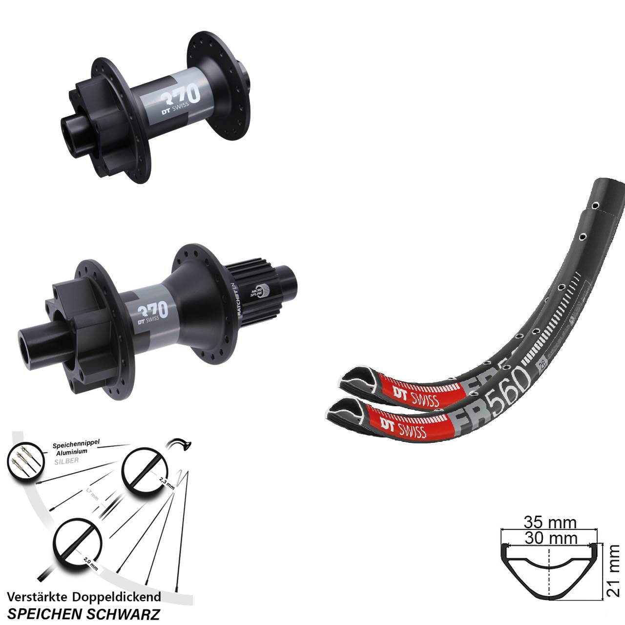 26 Zoll DT Swiss FR 560-370 Disc Laufradsatz 15x100 12x142 Micro Spline