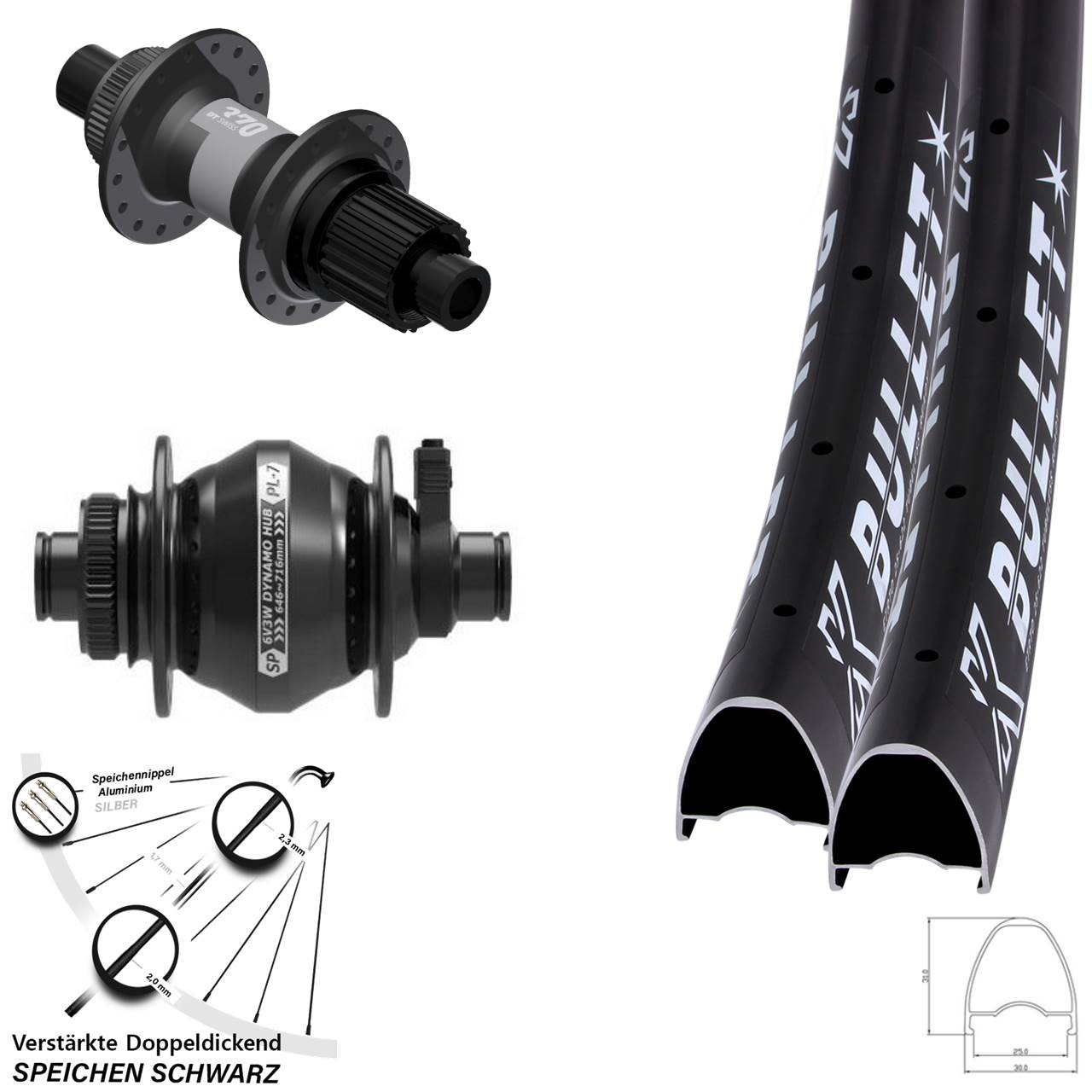 Laufradsatz Disc 28 Zoll KX Bullet DT Swiss 370 SP PL-7 Micro Spline 12x100/142