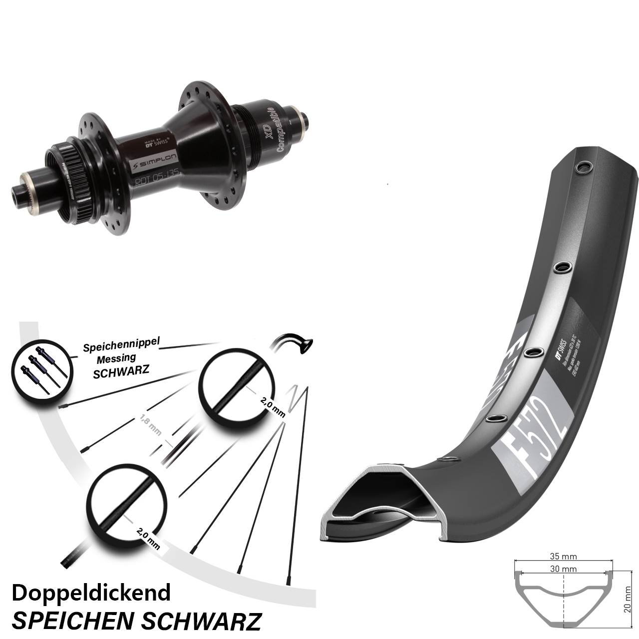 DT Swiss F 572-370 29 Zoll Disc Hinterrad für Schnellspanner XD