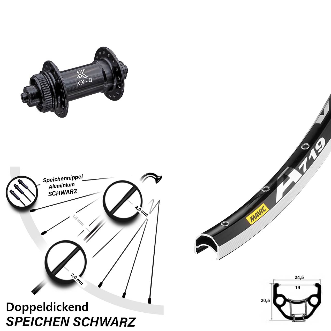Mavic A 719 Felgenbremse Vorderrad 28 Zoll mit KX-G Nabe 5x100 mm