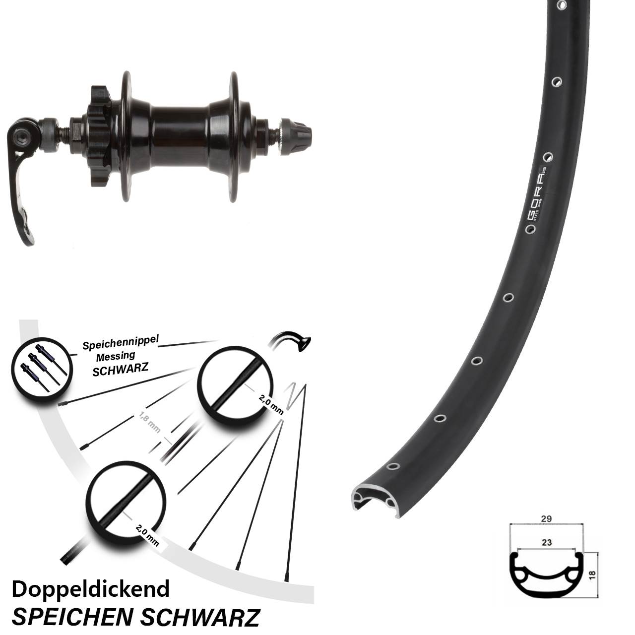 Vorderrad 6-Loch 26 Zoll Gora 23 Novatec für Schnellspanner