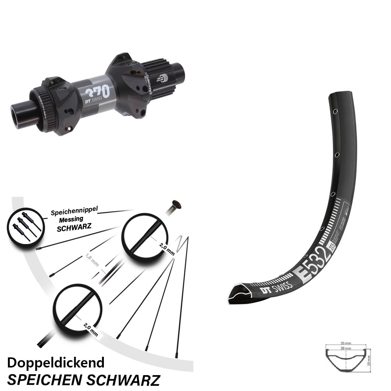 Centerlock Hinterrad 12x148 29 Zoll DT Swiss 370 Straightpull Micro Spline