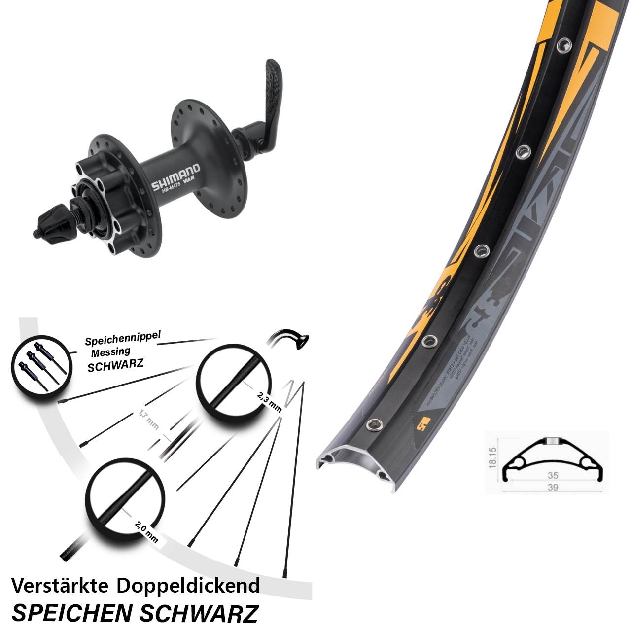 Rodi TRYP 35 Shimano Alivio 27,5 Zoll 6-Loch Vorderrad für Schnellspanner
