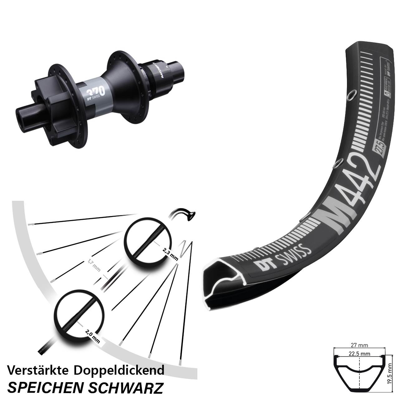 28-29 Zoll DT Swiss M 442-370 Disc Hinterrad 12x142 XD