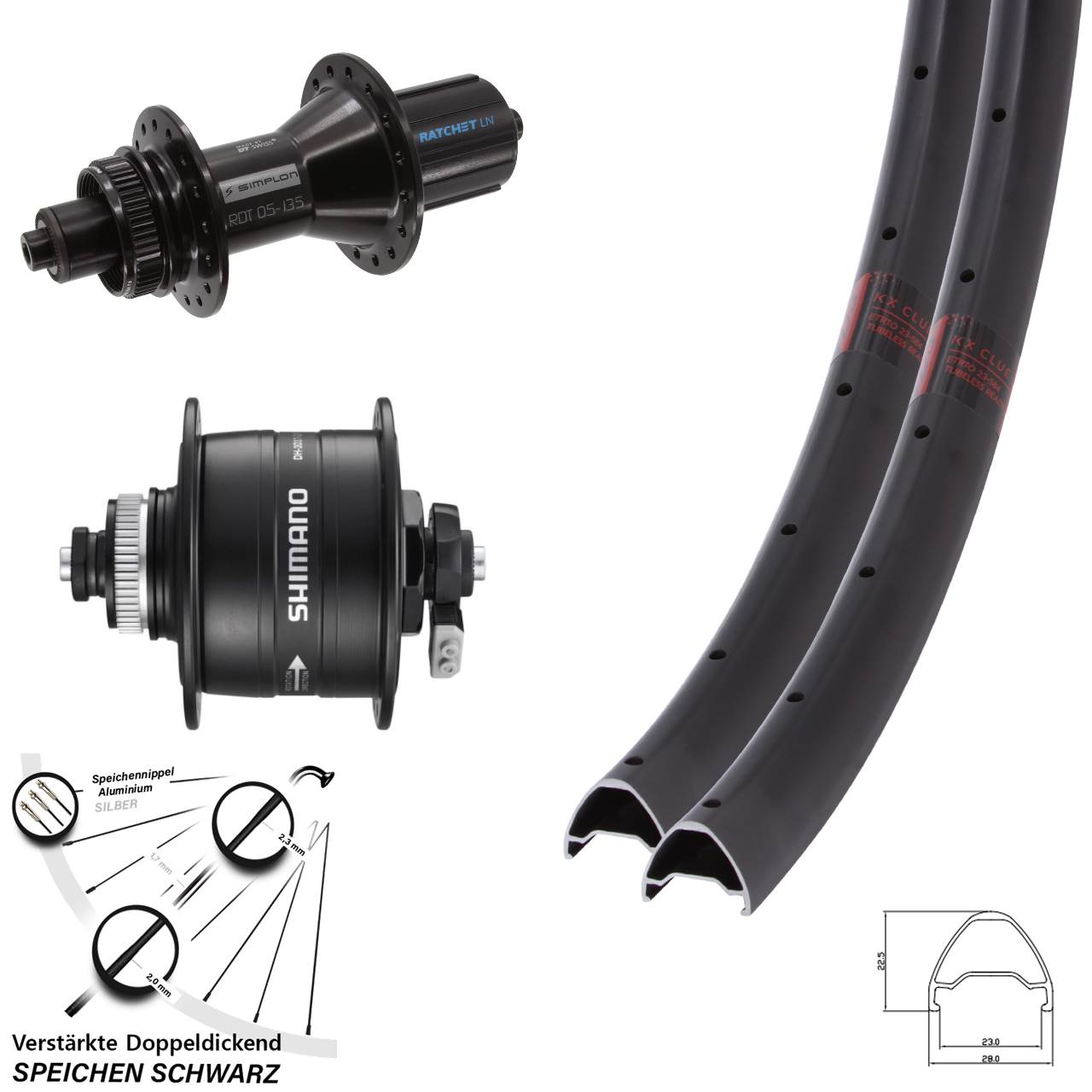 KX Clue DT Swiss 370 Hybrid Shimano DH-3D37 27,5 Zoll Laufradsatz Centerlock QR 8-11 fach