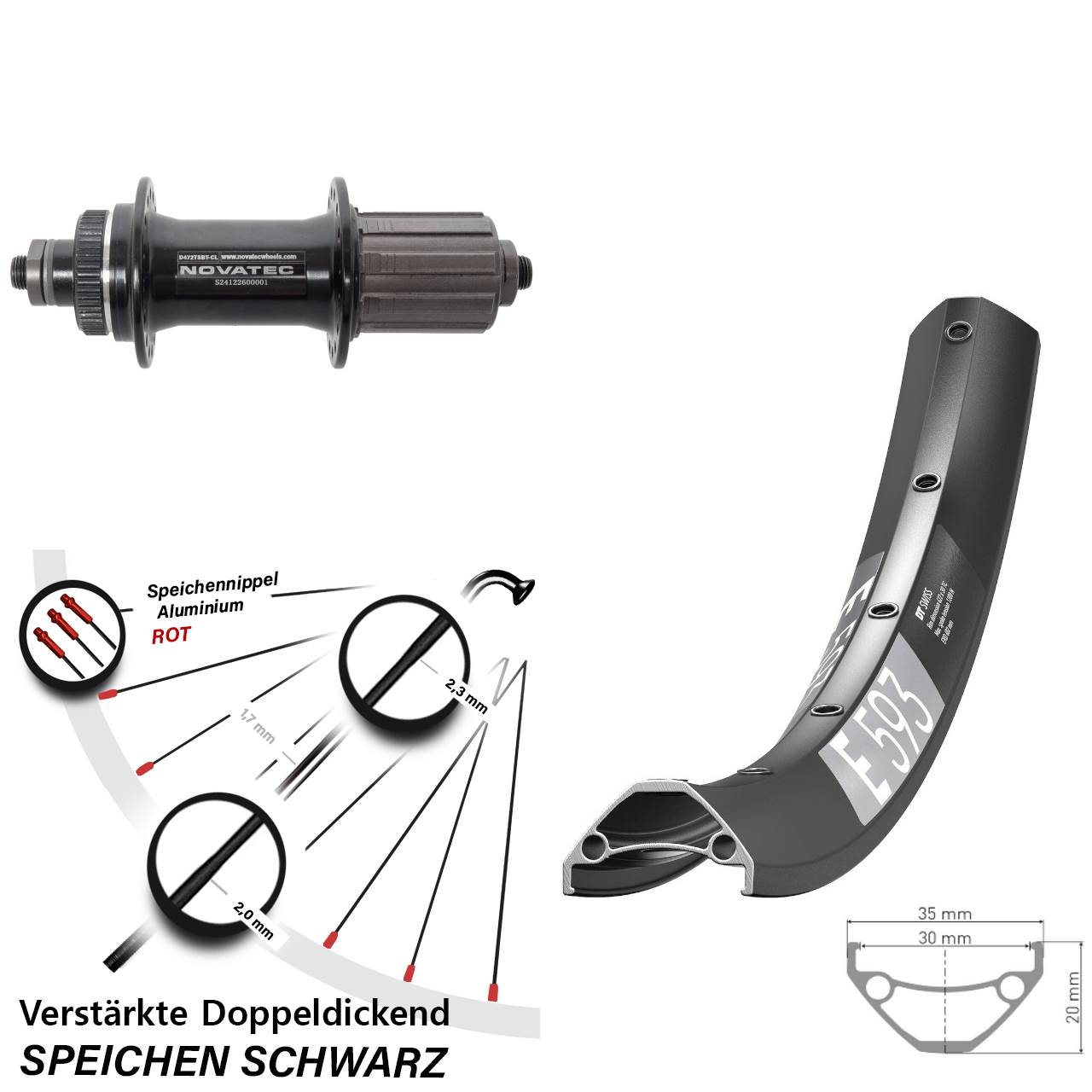 Disc Hinterrad 650B DT Swiss E 593 Novatec D472 8-12 fach HG QR