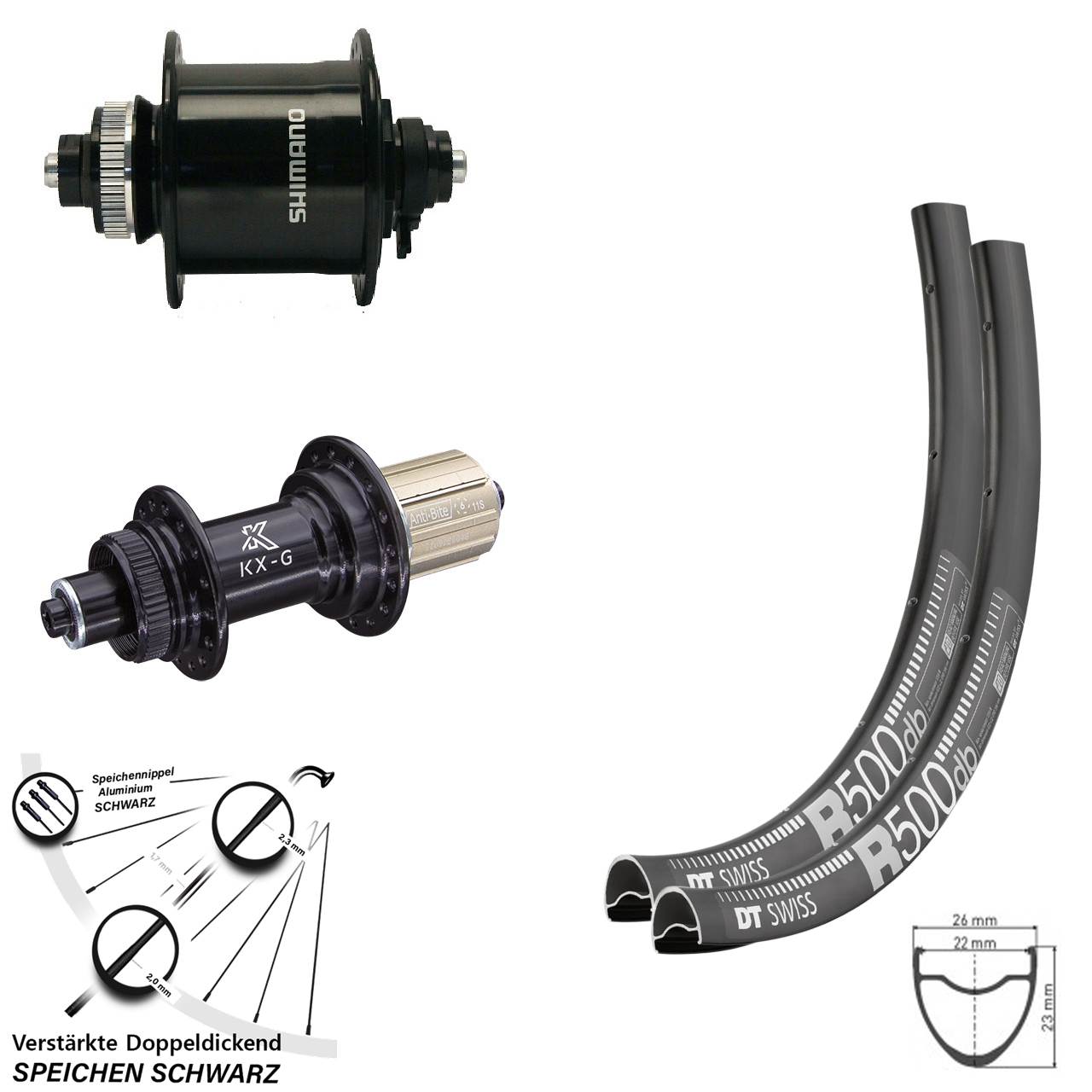 DT Swiss R500 KX-G Shimano DH-UR700 28-29 Zoll Laufradsatz für Schnellspanner 8-12 fach HG