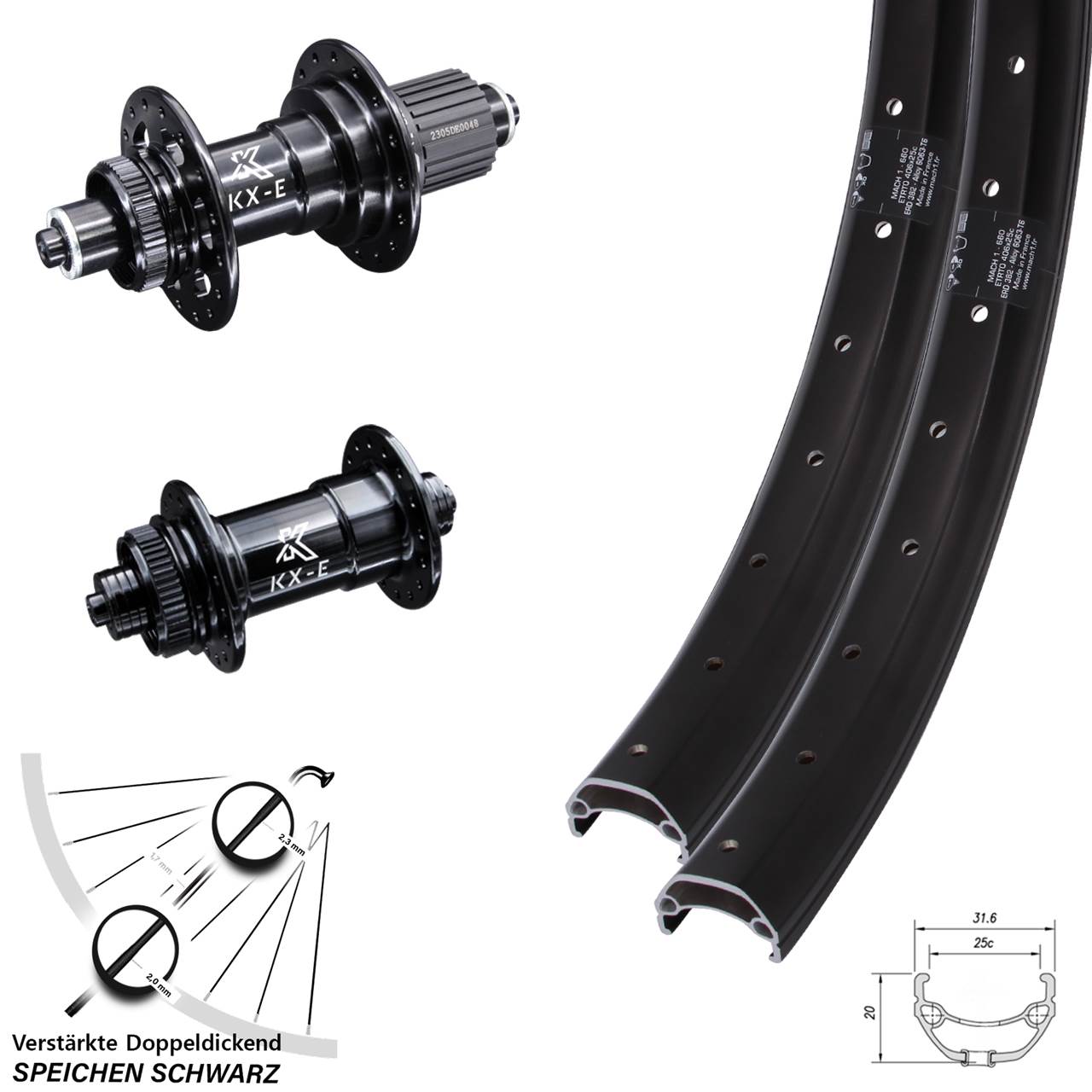 Disc Laufradsatz 20 Zoll Mach1 Kargo KX-E Heavy Duty Shimano Micro Spline QR
