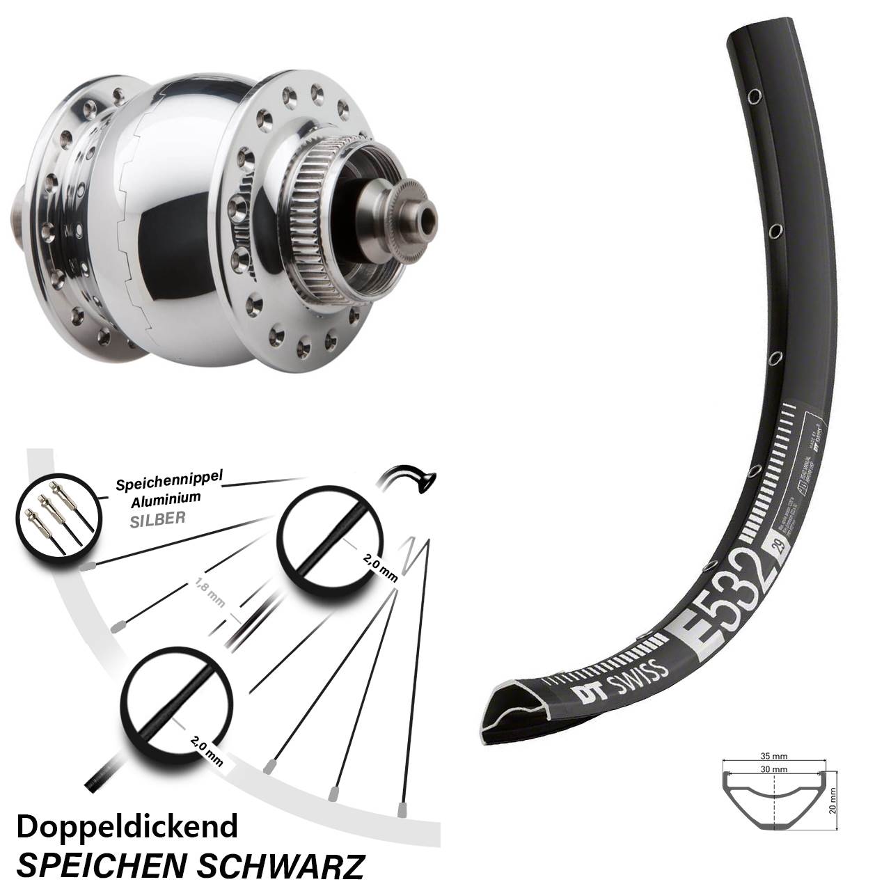 27,5 Zoll DT Swiss E532 SONdelux Disc Nabendynamovorderrad QR