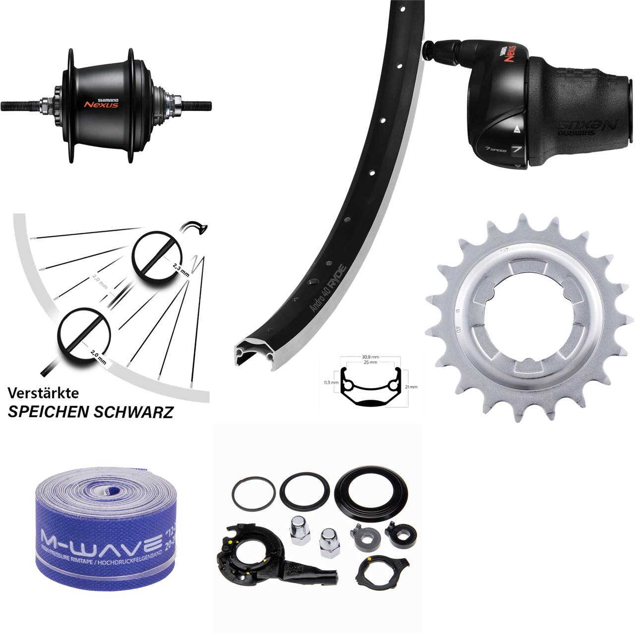 24 Zoll Hinterrad Ryde Andra 40 Shimano SG-C3001 7-Gang