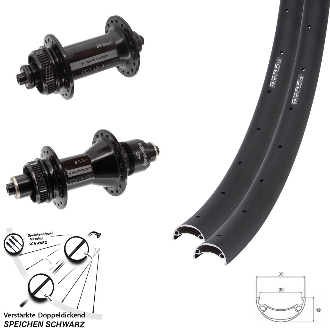 27,5 Zoll Gora 30 DT Swiss 370 Centerlock Laufradsatz für Schnellspanner SRAM XD