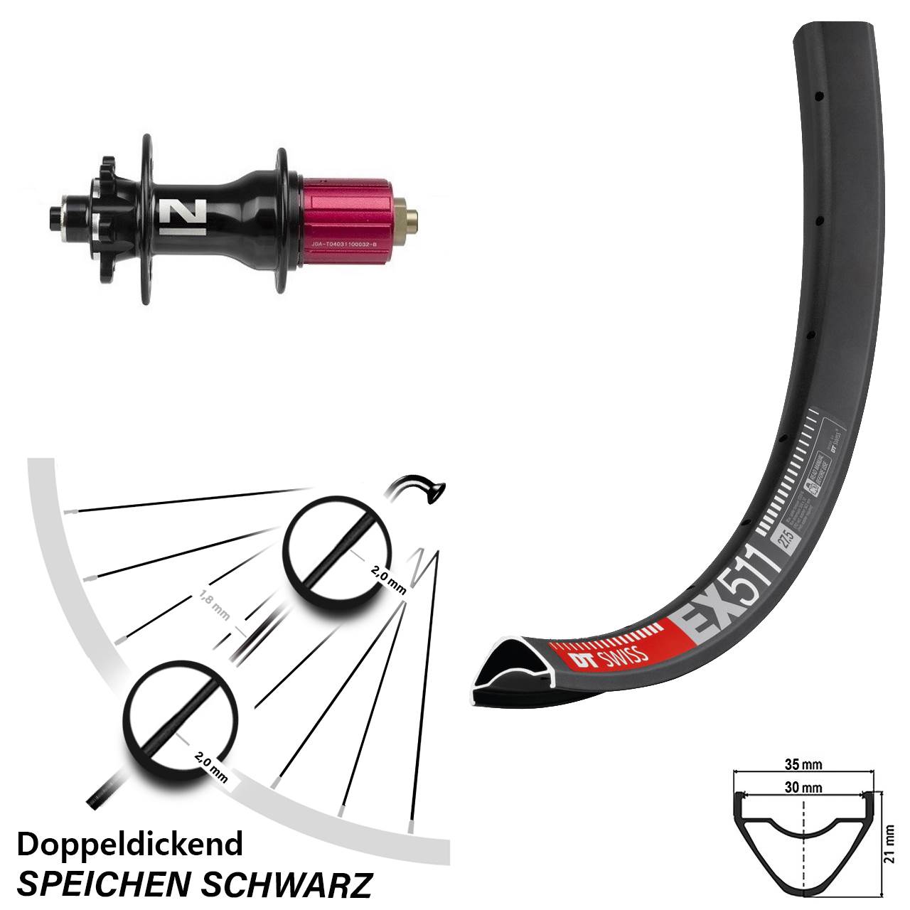 6-Loch Hinterrad für Schnellspanner 27,5 Zoll DT Swiss EX511 Novatec D792 8-12 fach HG