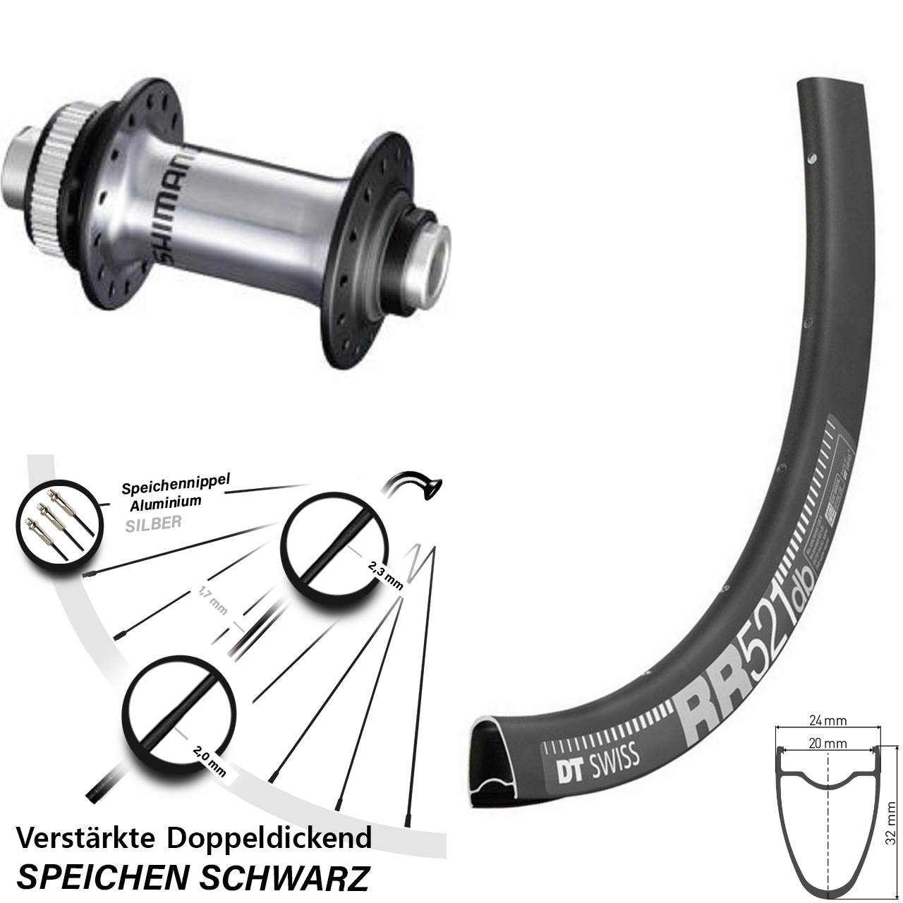 Disc Laufrad 12x100 28 Zoll DT Swiss RR521 Shimano HB-RS770