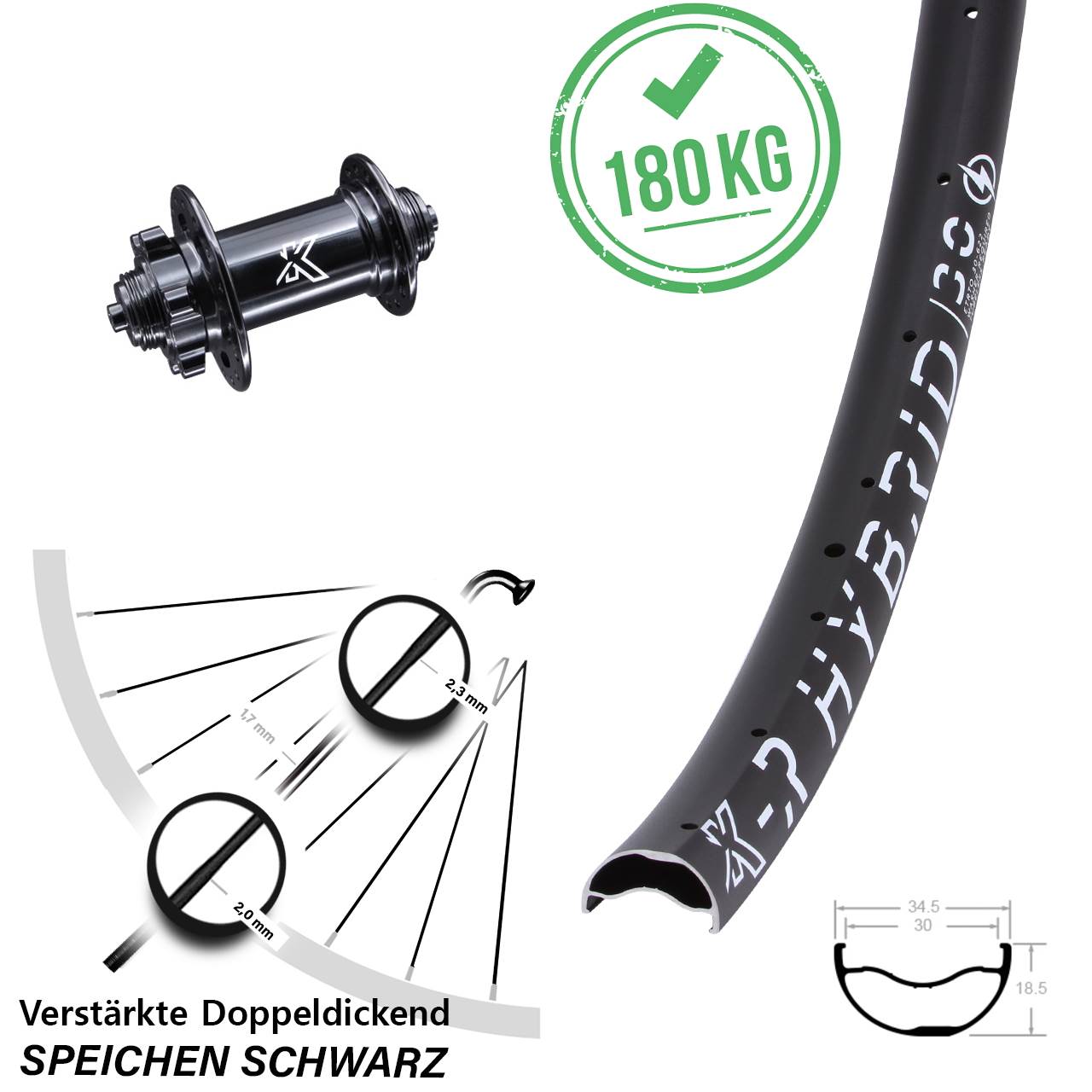 29 Zoll KX-R Hybrid 30 Vorderrad für Schnellspanner