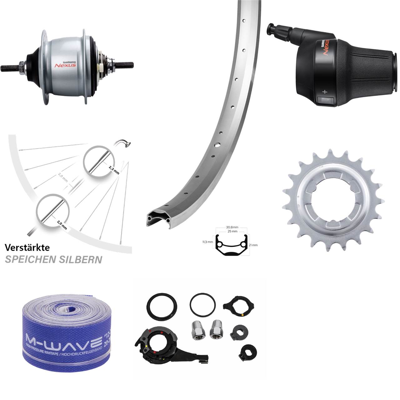 24 Zoll Ryde Andra 40 Shimano Nexus 8 Gang Hinterrad mit Freilauf silbern