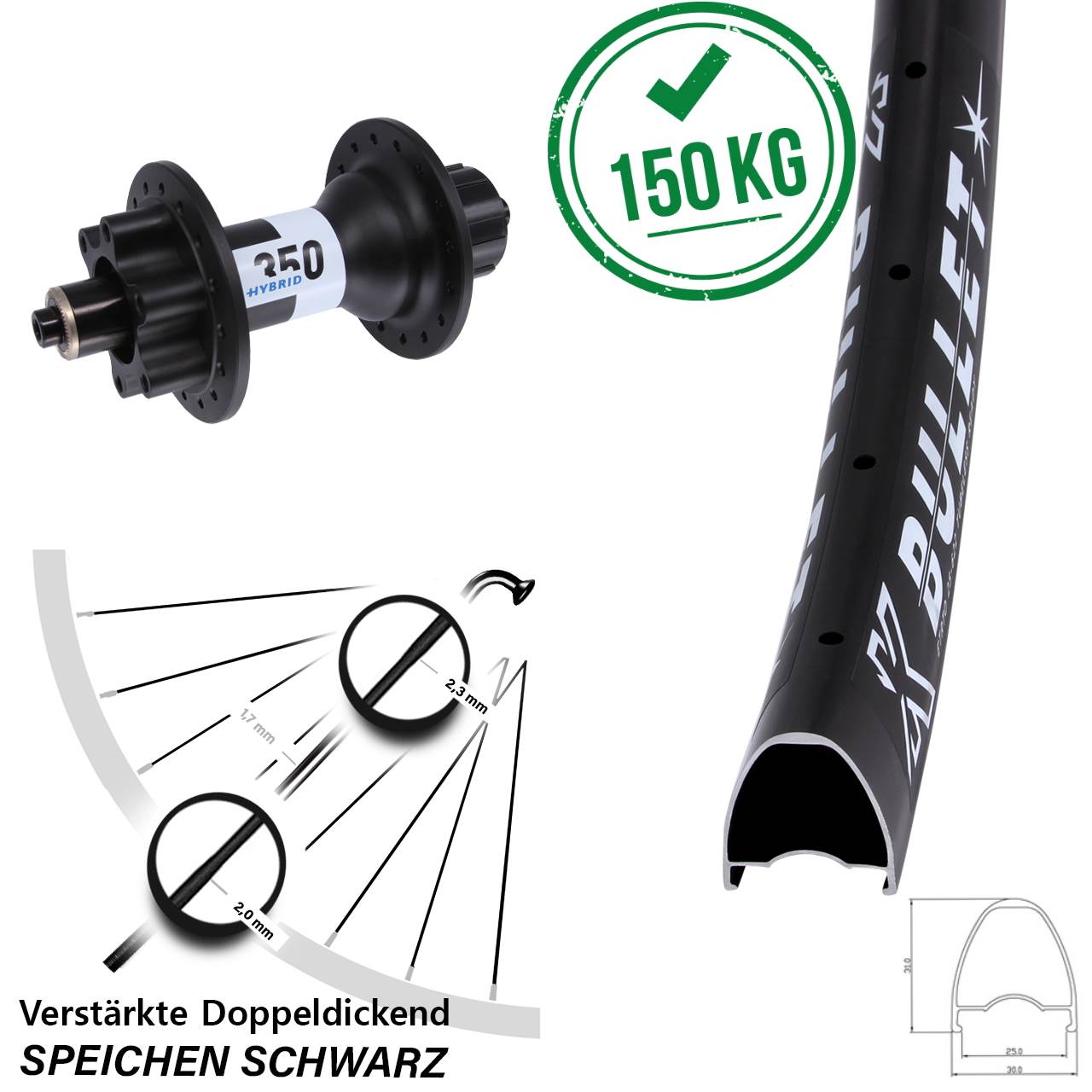 29 Zoll Hinterrad KX Bullet DT Swiss 350 Hybrid 6-Loch 5/135 Singlespeed