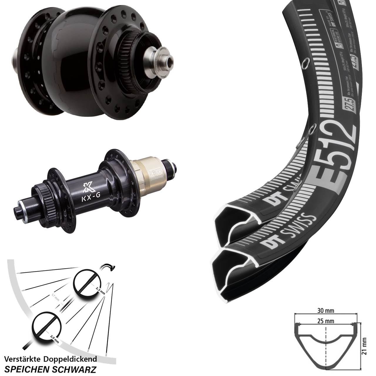 DT Swiss E 512 KX-G SON 28 27,5 Zoll Centerlock Laufradsatz QR SRAM XDR
