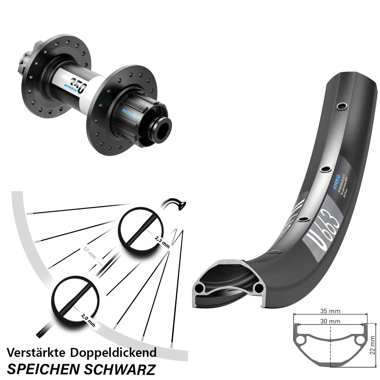 DT Swiss U663 DT Swiss 350 Hybrid Singlespeed 27,5 Zoll Hinterrad 6-Loch 12x142