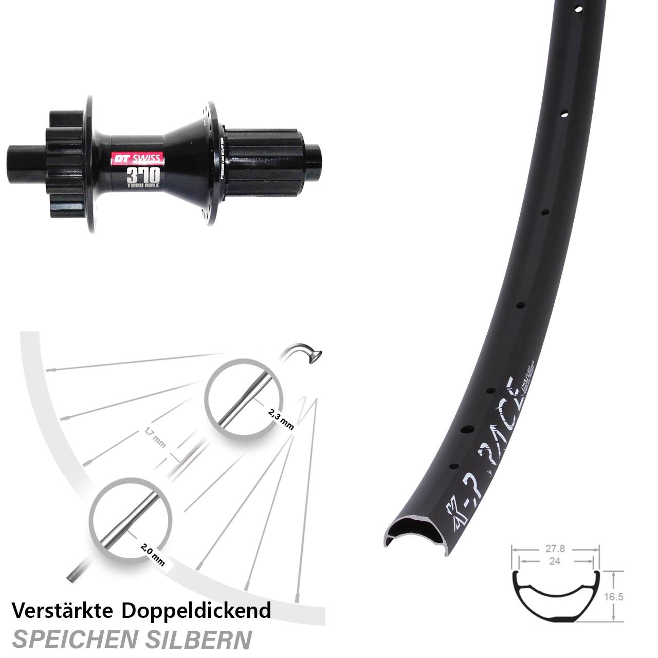 Disc Hinterrad 28-29 Zoll KX-R Race DT Swiss 370 Hybrid 8-11 fach 12x142