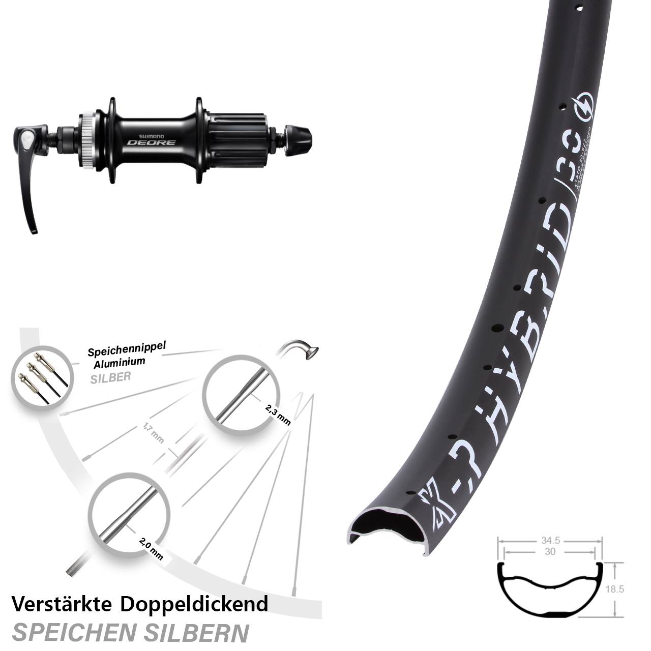 KX-R Hybrid 30 Shimano Deore FH-M6000 29 Zoll Hinterrad Centerlock QR 8-11 fach