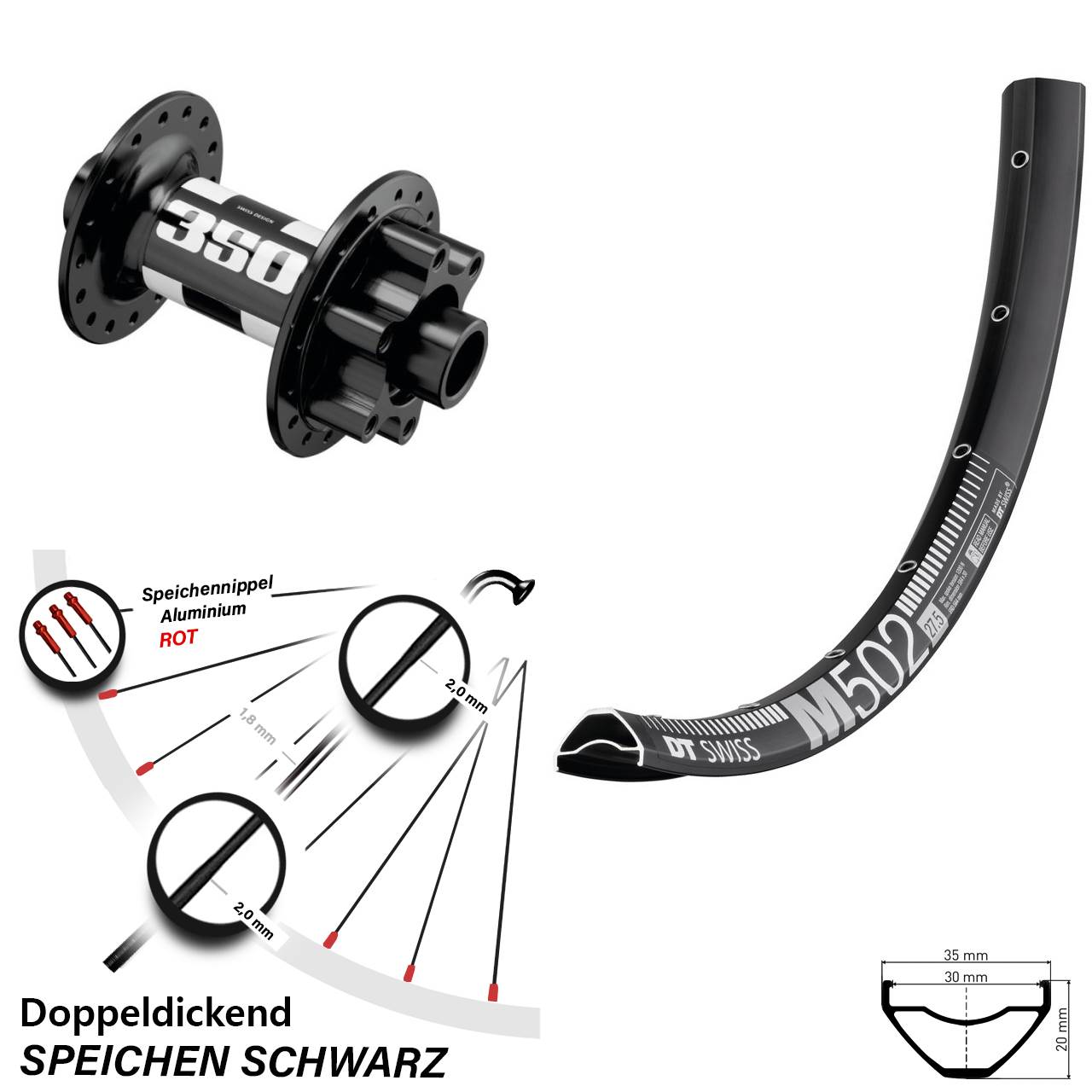 Disc Laufrad 27,5 Zoll DT Swiss M 502 DT Swiss 350 15x110 Boost
