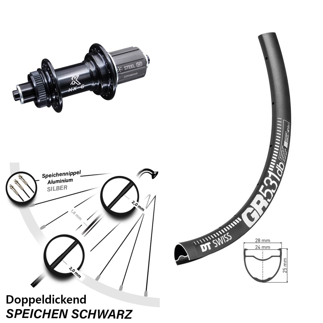 Hinterrad 27,5 Zoll DT Swiss GR531 KX-GS 5x135 Centerlock 8-12 fach