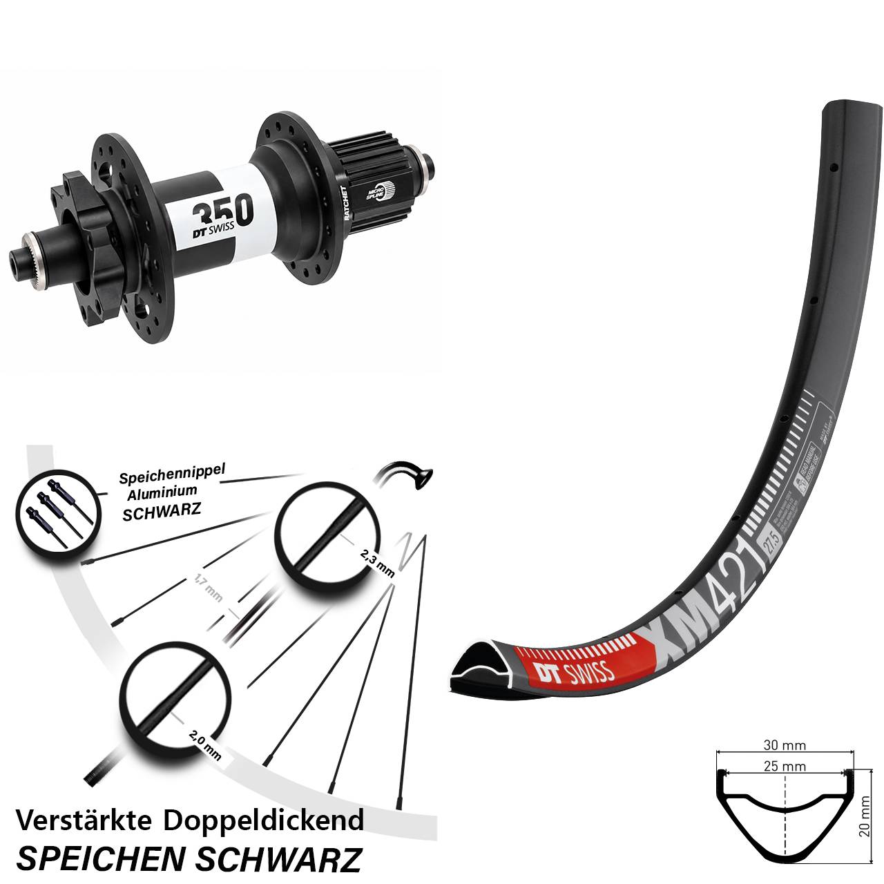 DT Swiss XM 421-350 Disc 29 Zoll Laufrad für Schnellspanner Boost Shimano Micro Spline