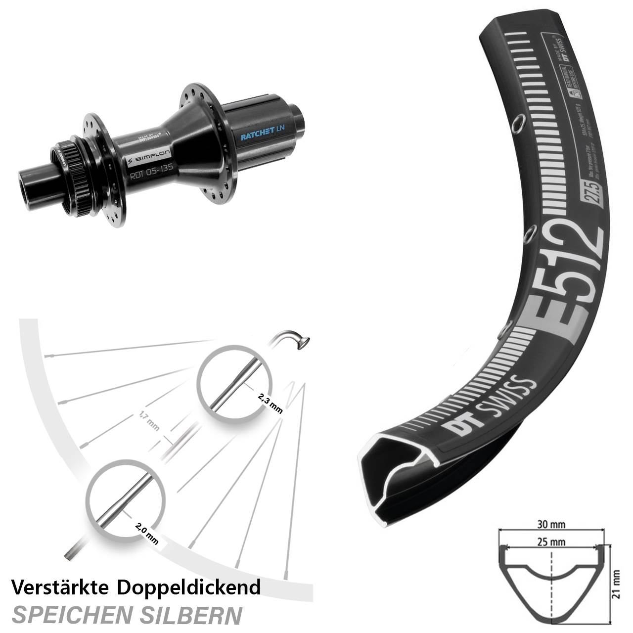 Hinterrad Centerlock 12x142 29 Zoll DT Swiss E512-370 Hybrid 8-11 fach HG