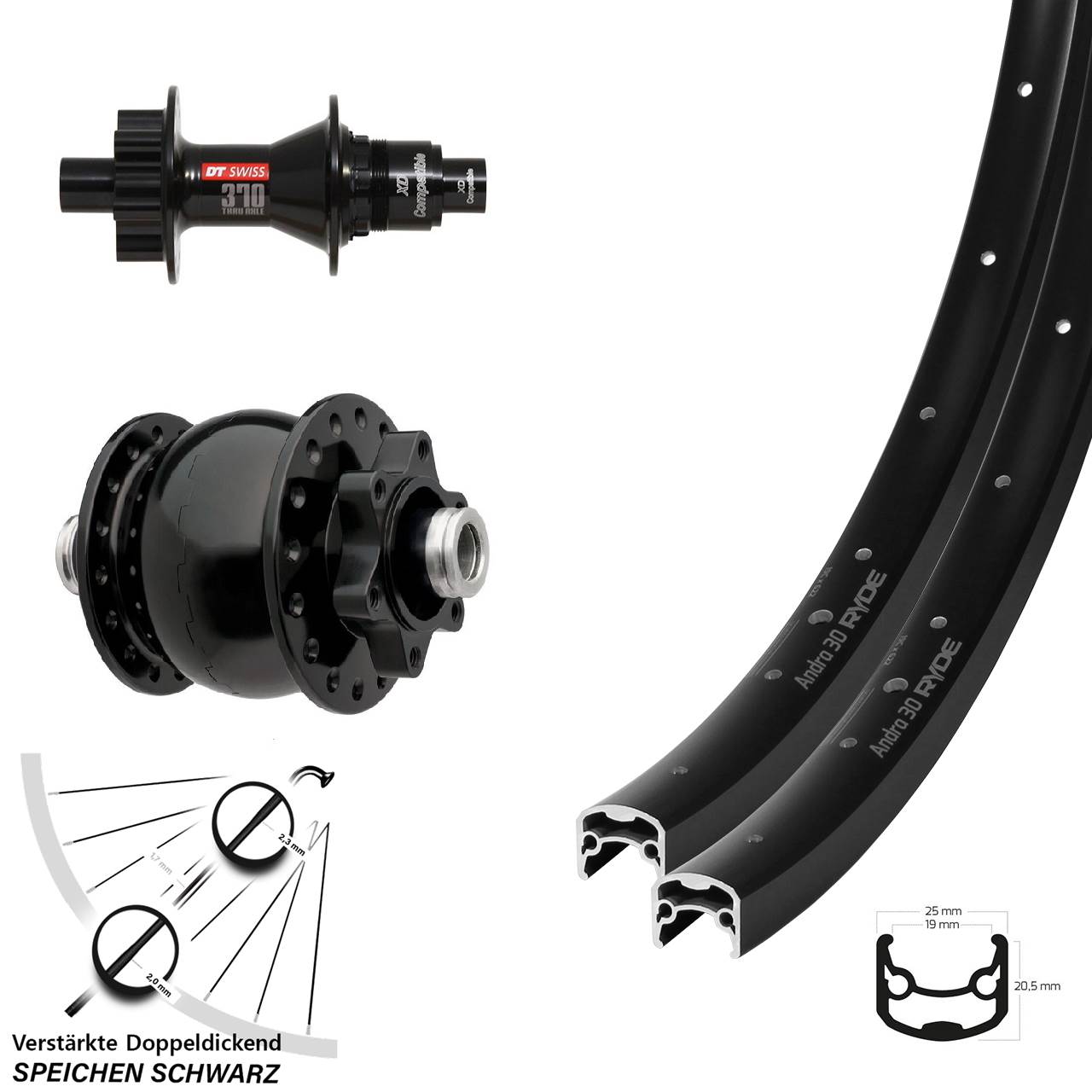 Ryde Andra 30 DT Swiss 370 SON 28 Zoll Disc Laufradsatz 12x100/142 SRAM XD