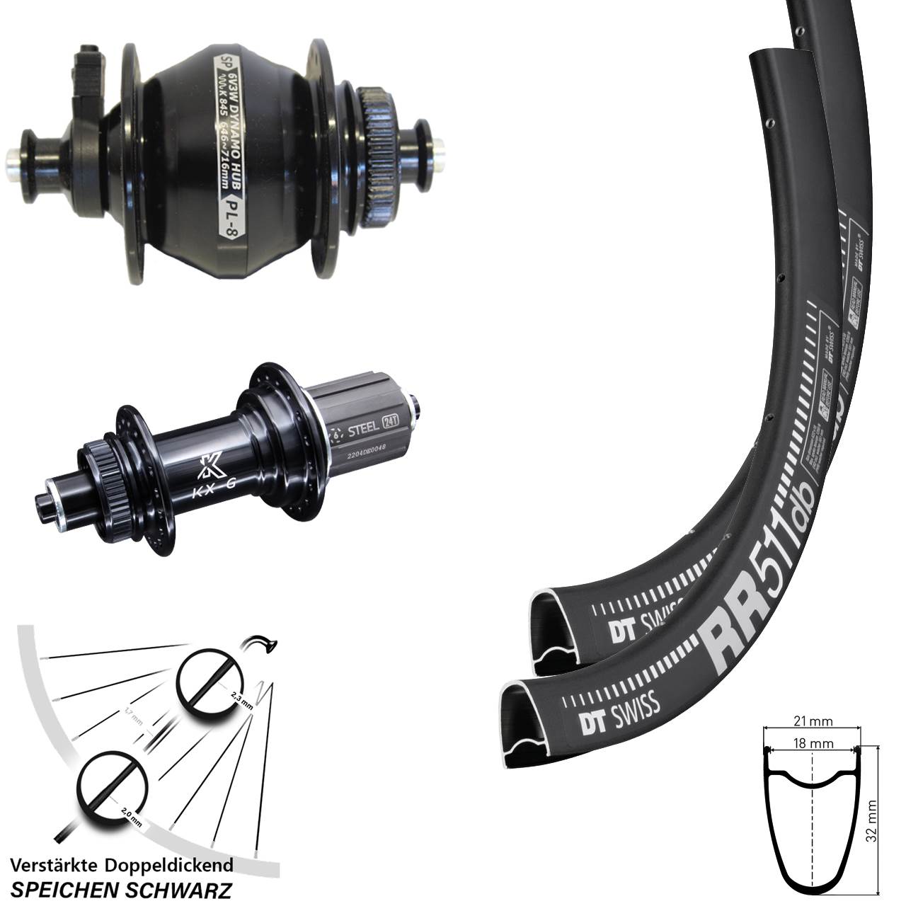 Disc Laufrad-Satz 28 Zoll DT Swiss RR511 KX-GS verstärkt Shutter PL-8 8-12 fach QR