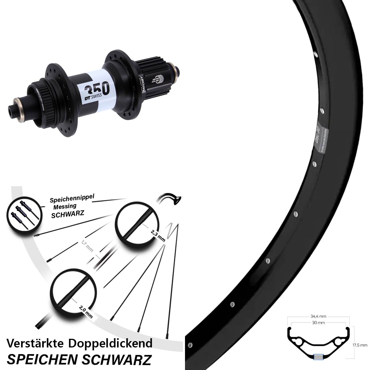 27,5 Zoll Ryde Disc 30 DT Swiss 350 Hinterrad Centerlock QR Shimano Micro Spline