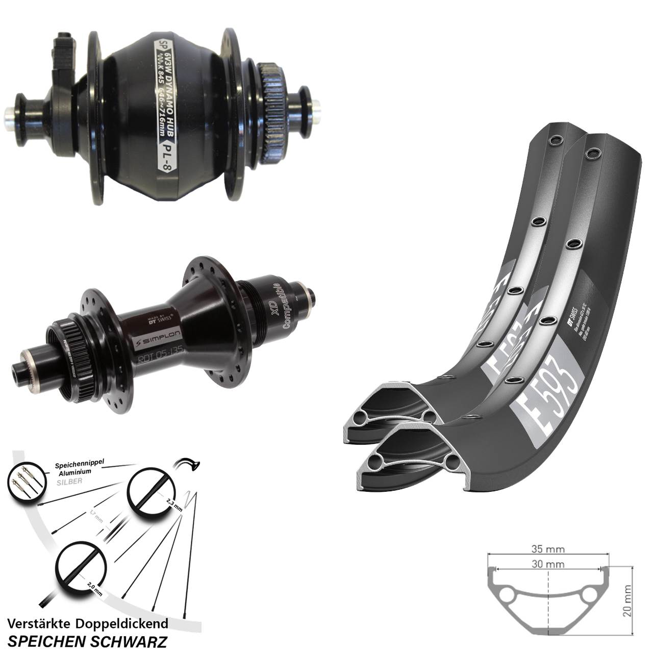 Disc Laufradsatz QR 29 Zoll DT Swiss E 593 370 Shutter Precision PL-8 SRAM XD