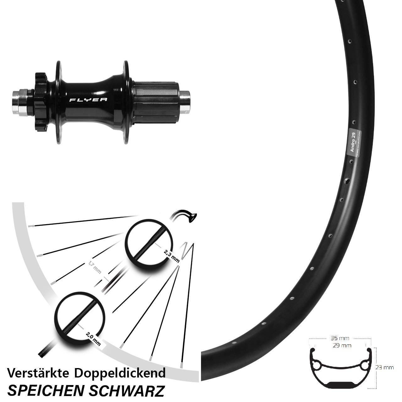 Ryde Andra 29 Formula DHT-142 schwarz Zoll 6-Loch Hinterrad 12x142 8-11 fach HG