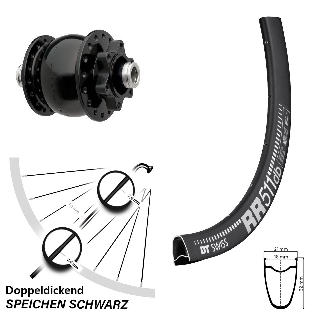 Disc Dynamo-Vorderrad 12x100 DT Swiss RR511 SON 28 Zoll
