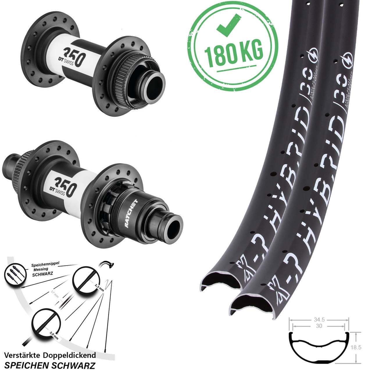 Centerlock Laufradsatz 29 Zoll KX-R Hybrid 30-350 DT Swiss 350 XD 15x110 12x148