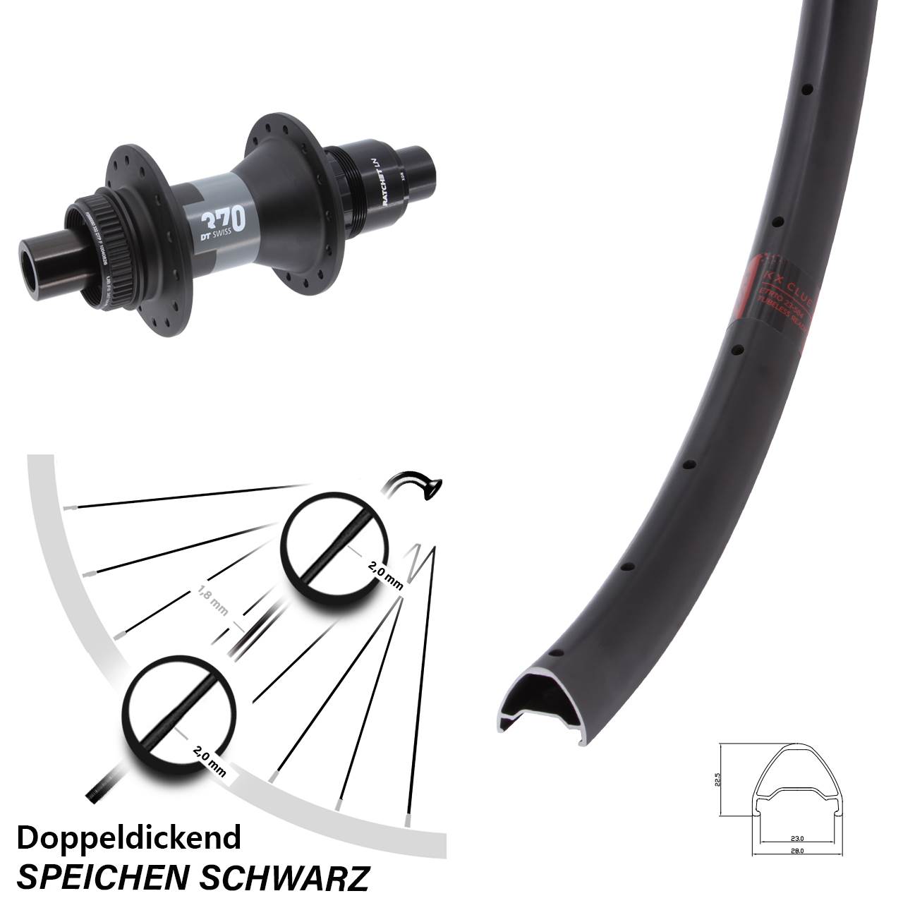 Disc Hinterrad 28 Zoll KX Clue DT Swiss 370 12x142