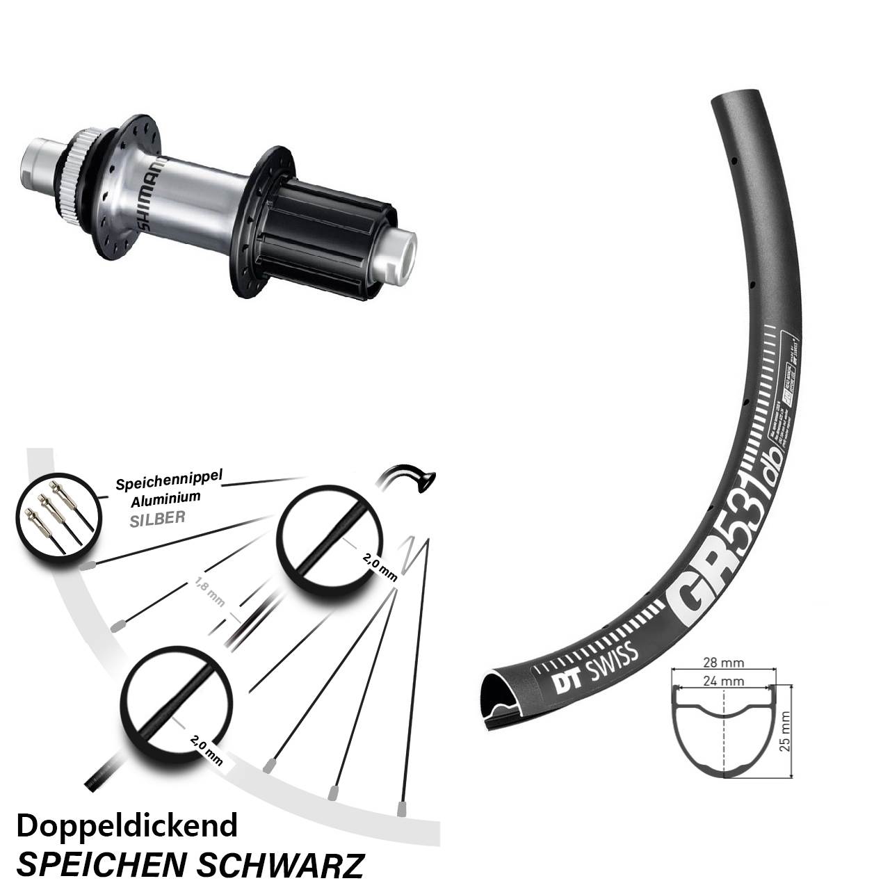 27,5 Zoll DT Swiss GR 531 Shimano FH-RS770 Disc Hinterrad 12x142 8-12 fach