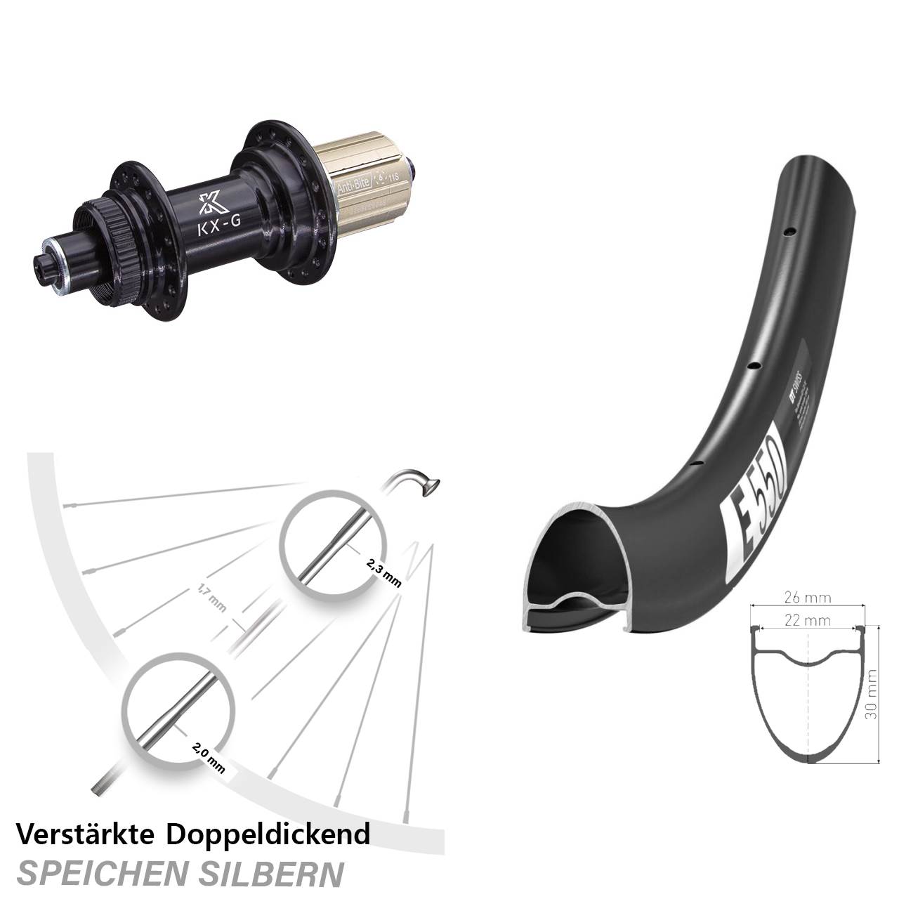 Disc Hinterrad für Schnellspanner 28 Zoll DT Swiss E550 KX-G 8-12 fach
