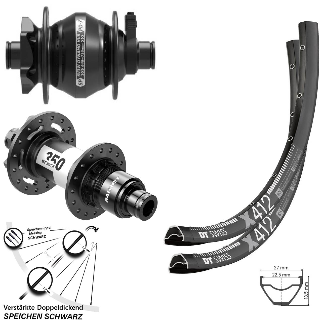 29 Zoll DT Swiss X412 SP PD-7 350 XD Disc Laufradsatz 12x100/142