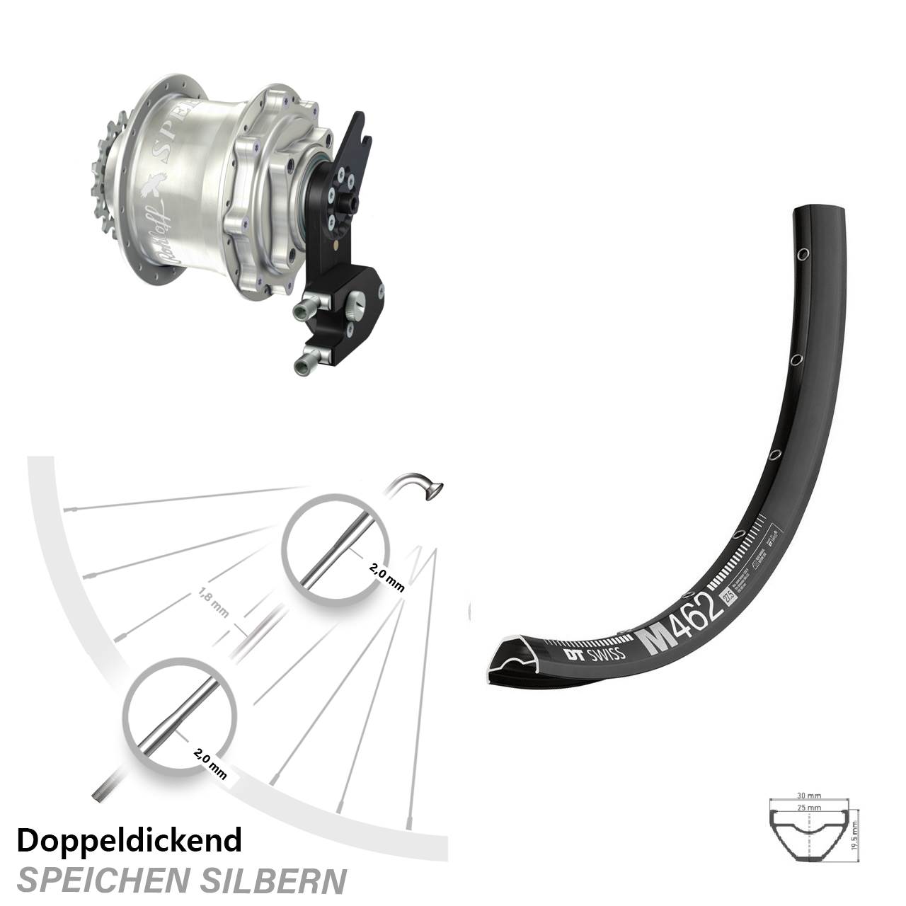 DT Swiss M 462 Rohloff CC DB OEM2 Tandem 27,5 Zoll Disc Hinterrrad