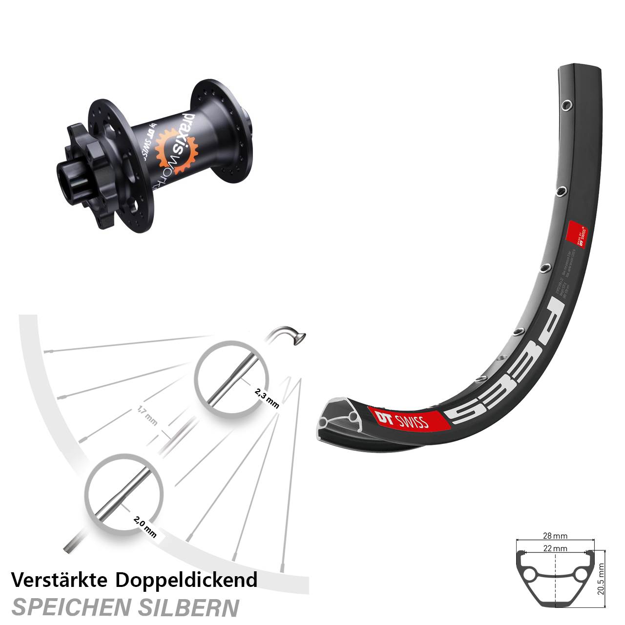6-Loch Vorderrad 15x100 26 Zoll DT Swiss 533d-350 SL