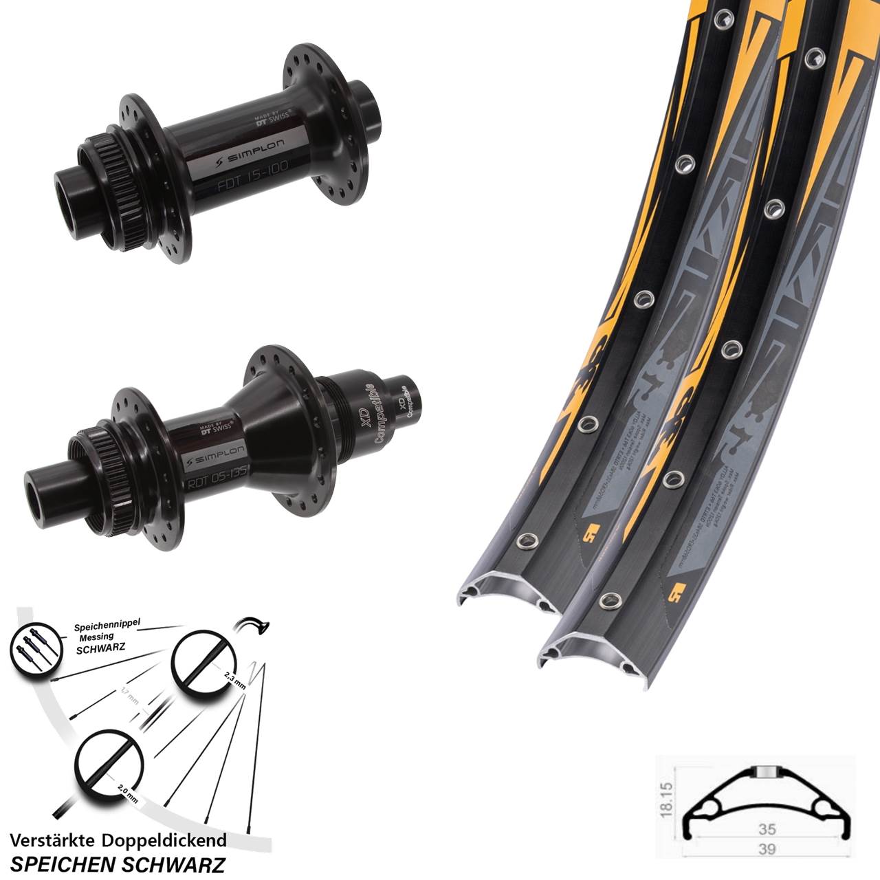 Centerlock Laufradsatz 15x100 12x142 27,5 Zoll Rodi TRYP 35 DT Swiss 370 SRAM XD