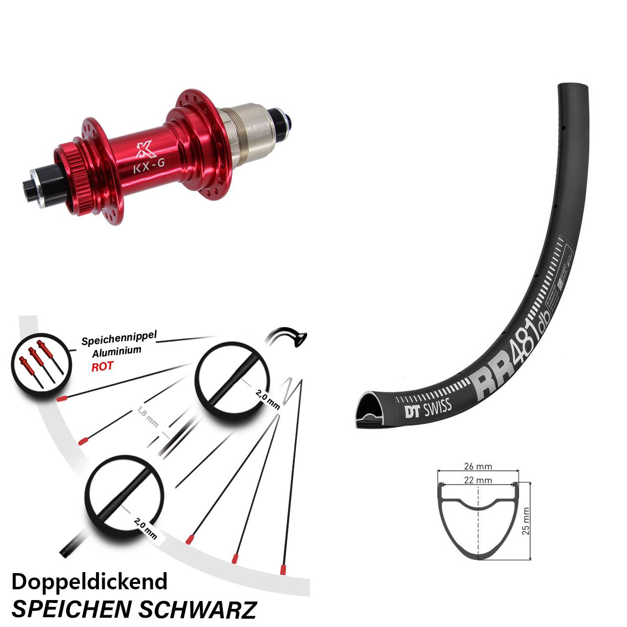 Disc Laufrad für Schnellspanner 28 Zoll DT Swiss RR 481 KX-G rot XD-R
