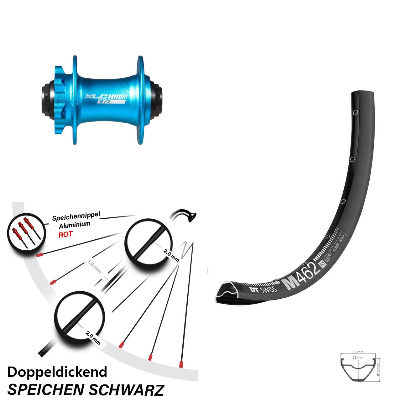 DT Swiss M462 XLC blau 27,5 Zoll Disc Laufrad 15x100