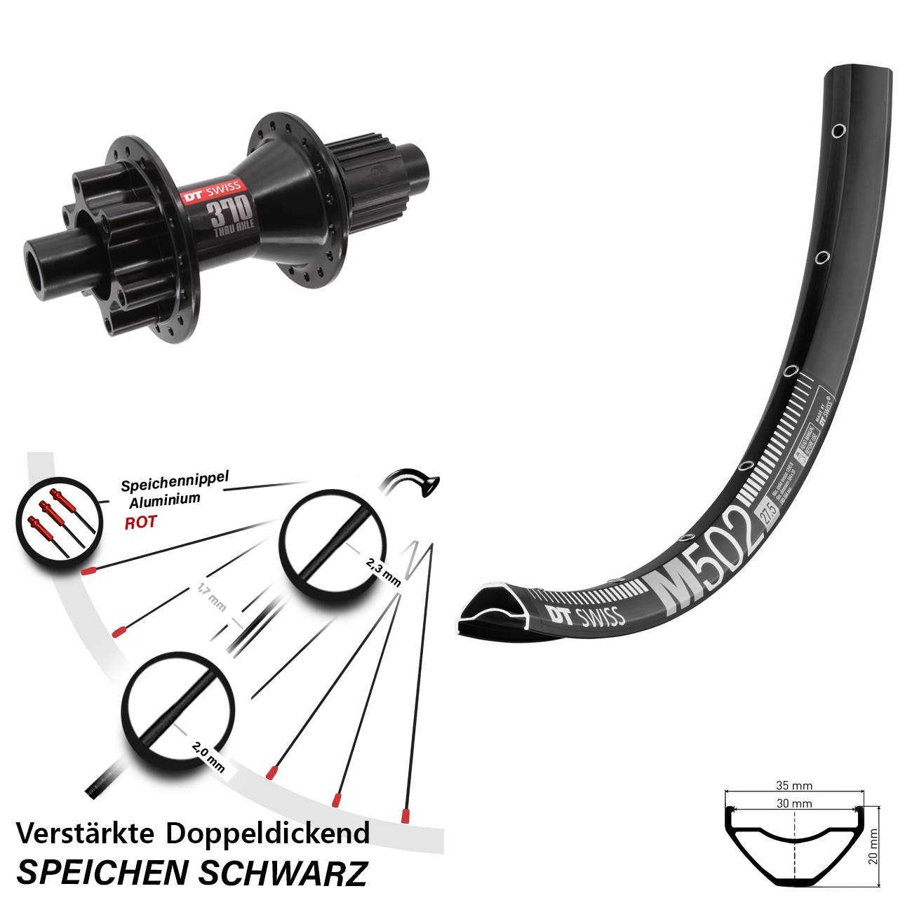 DT Swiss M502 DT Swiss 370 29 Zoll 6-Loch Hinterrad 12x142 Shimano Micro Spline