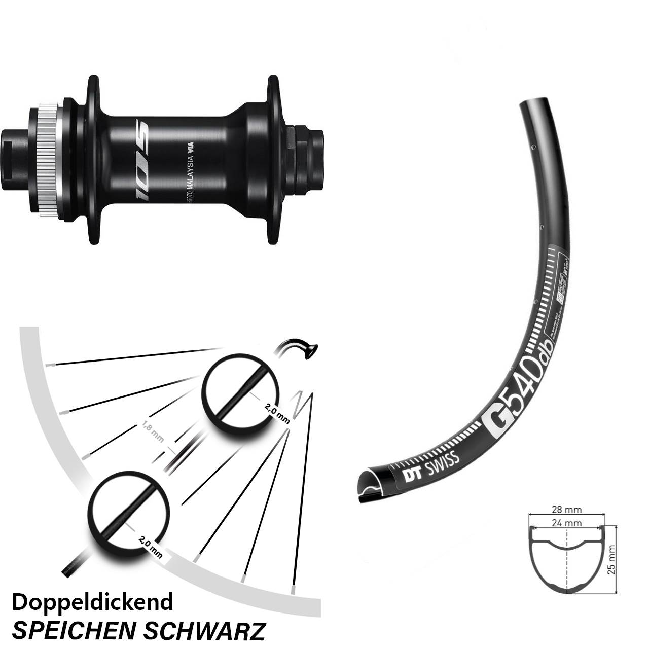 Vorderrad Centerlock 12x100 27,5 Zoll DT Swiss G 540 Shimano 105